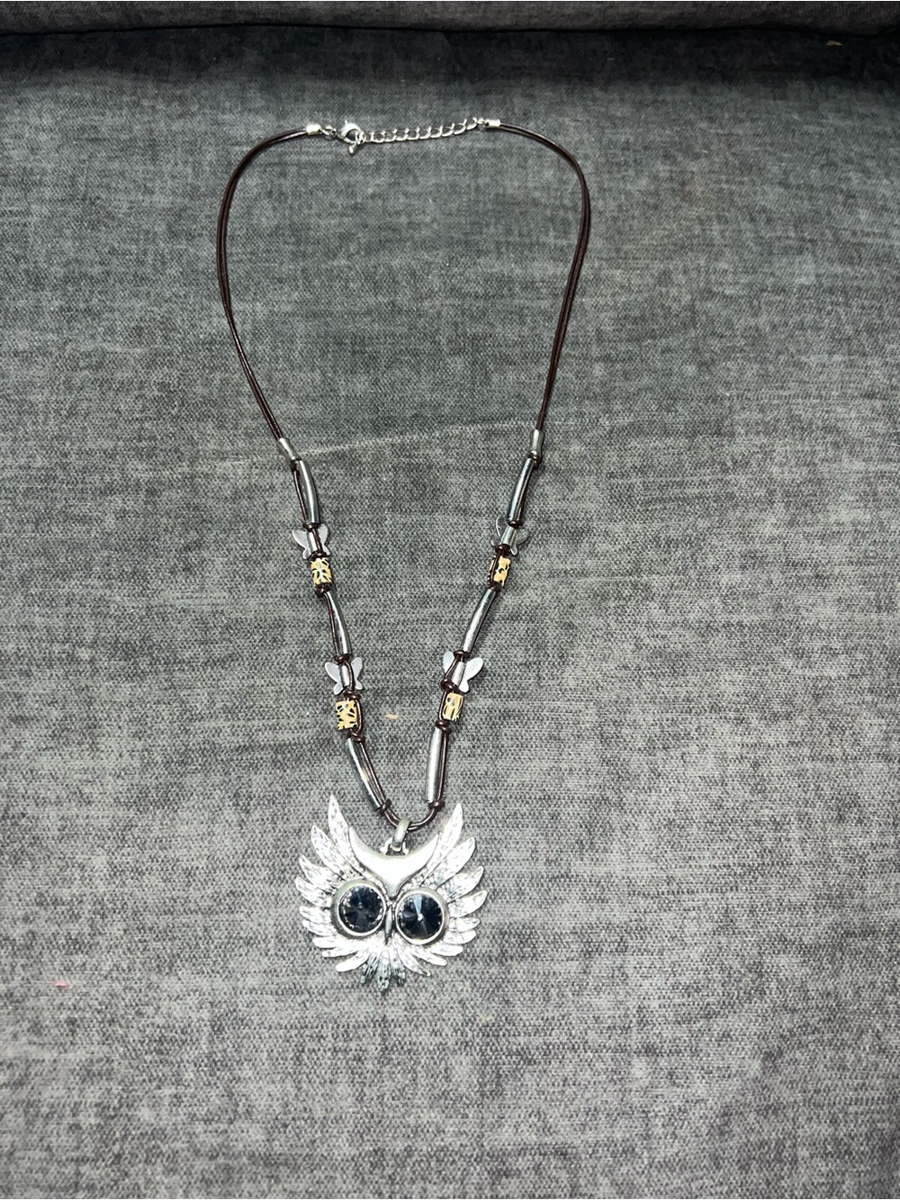 Silver Owl Pendant Necklace with Black Gem Eyes - Women Jewelry